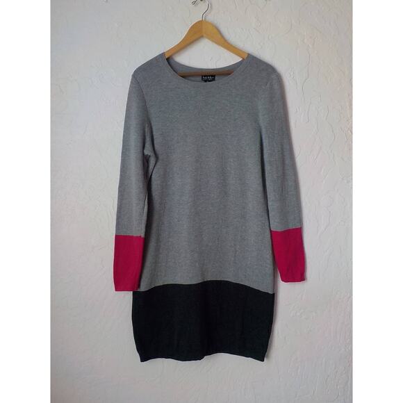 Nicole Miller NY Knit Sweater Dress Gray Pink Color Block Women size Large - Picture 3 of 12